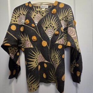MAGNOLIA Women's Graphic Print w/Beading Dolman Sleeves Sweater - Size Small